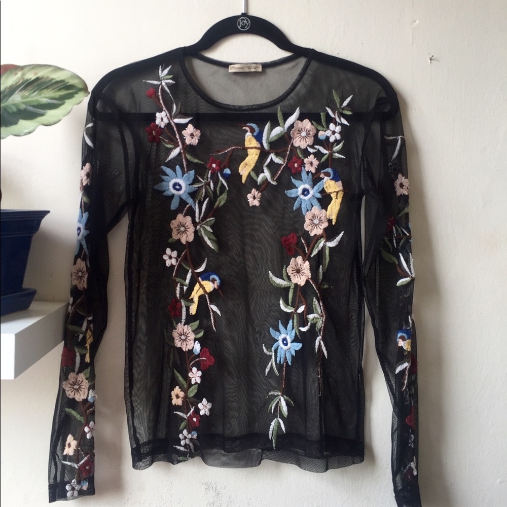 European Line Zara Embroidered Sheer Top
